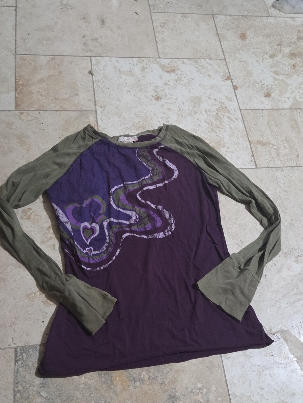 OP Juniors XL Purple & Olive Green Raglan Baseball Tee | Long Sleeve Thumb Hole